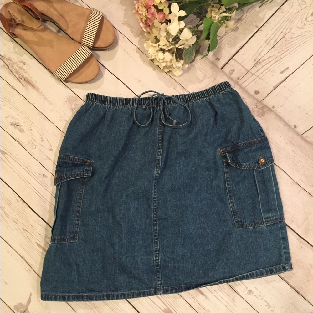 Denim & Co, Dark Wash Cargo Drawstring Denim Skirt